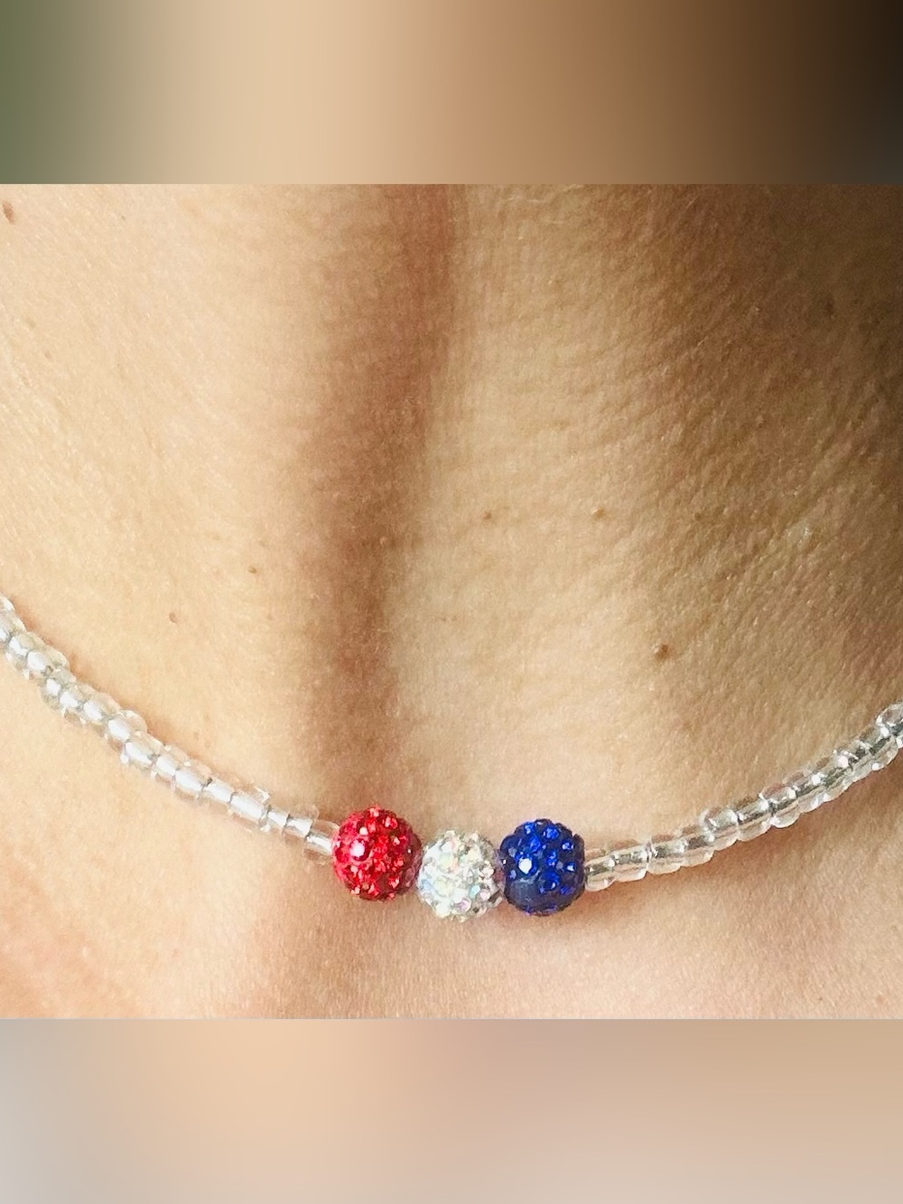 Crystal Bead Choker Necklace with Red, White, and Blue Accent Beads